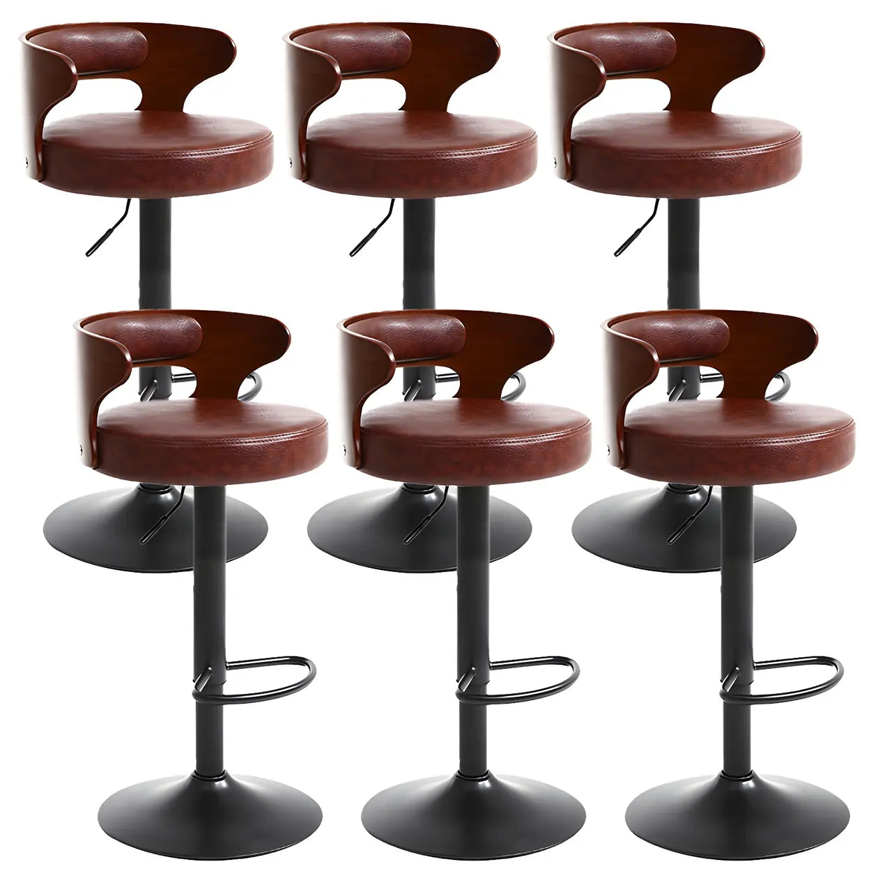 Round Adjustable Cotton Cushion Swivel Bar Stool — White / Black / 4 Piece Set