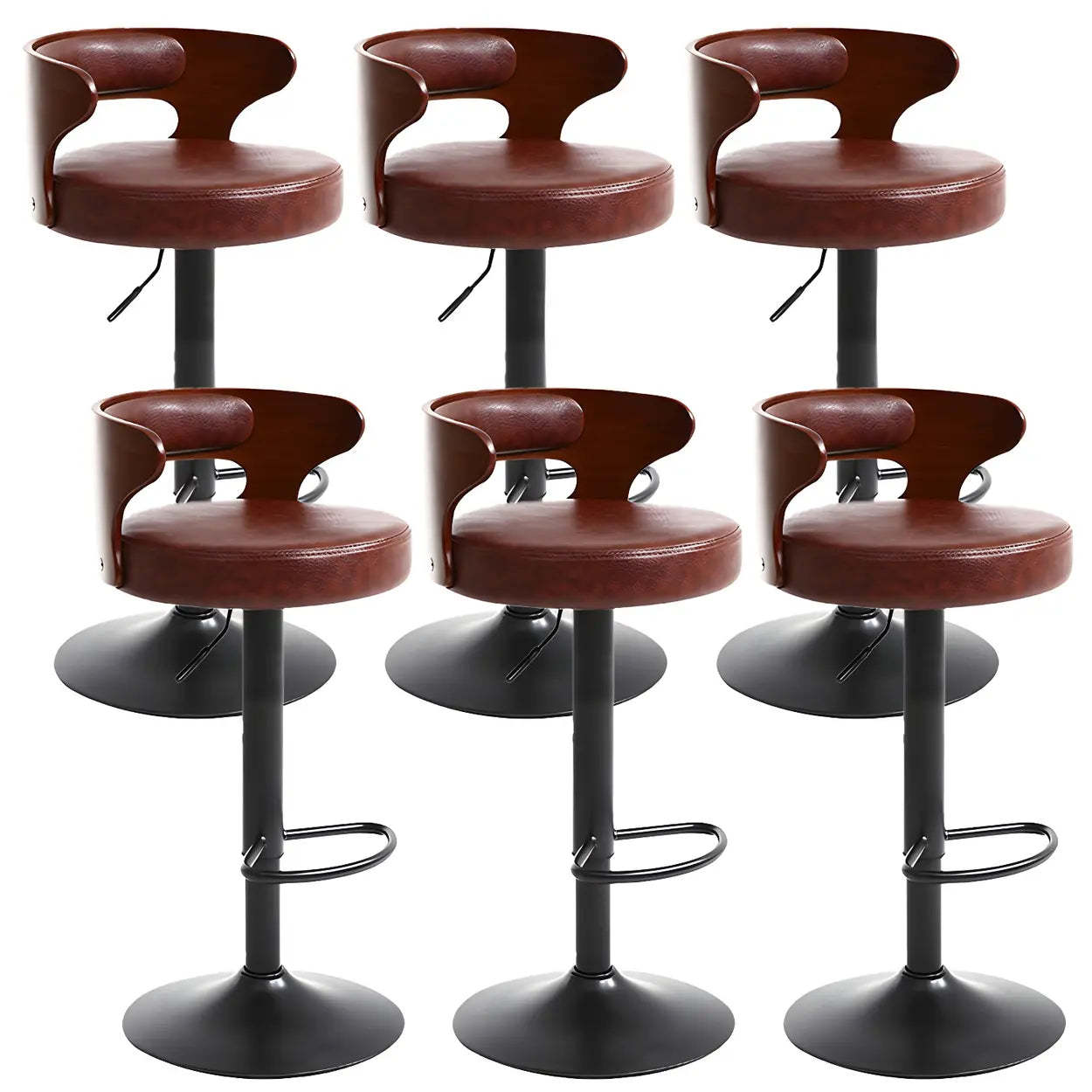 Round Adjustable Cotton Cushion Swivel Bar Stool — White / Black / 4 Piece Set
