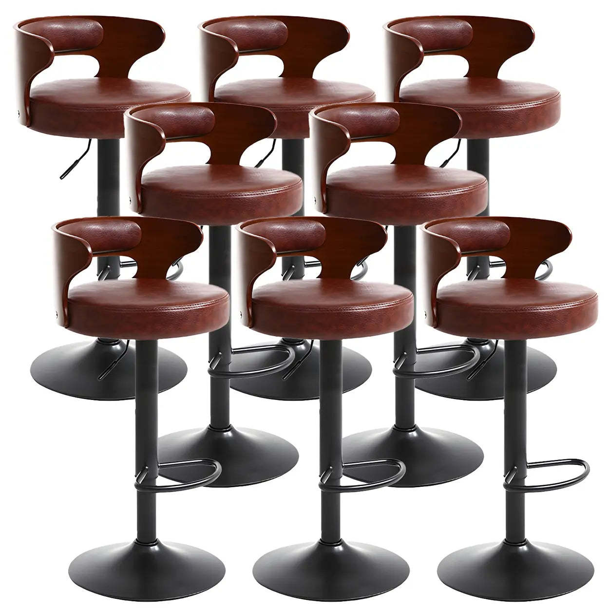 Round Adjustable Cotton Cushion Swivel Bar Stool — White / Black / 6 Piece Set