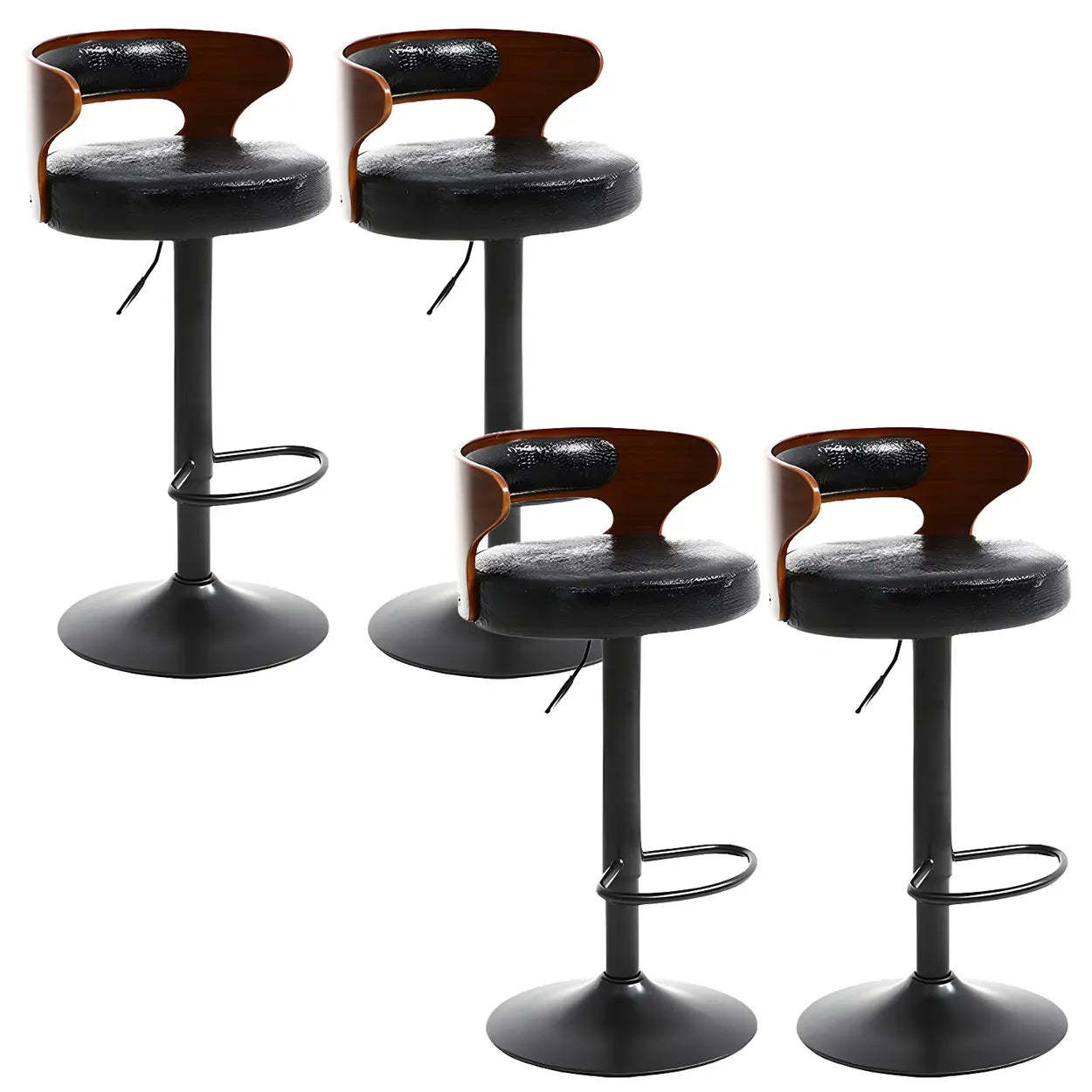 Round Adjustable Cotton Cushion Swivel Bar Stool — Brown / Black / 2 Piece Set