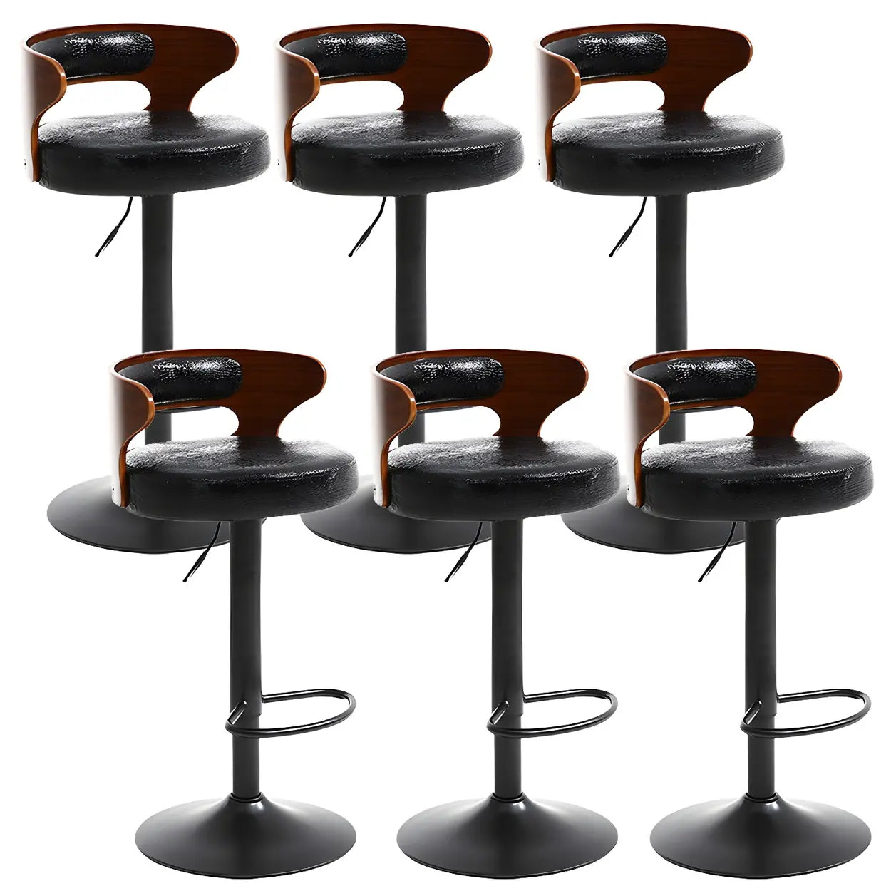 Round Adjustable Cotton Cushion Swivel Bar Stool — Brown / Black / 4 Piece Set