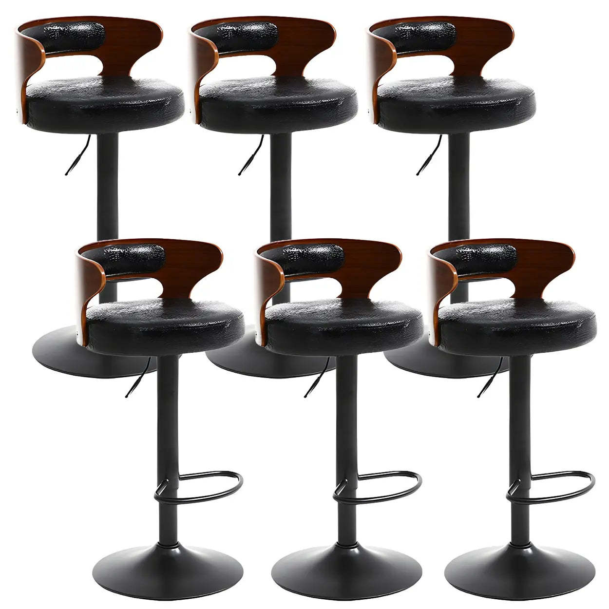 Round Adjustable Cotton Cushion Swivel Bar Stool — Brown / Black / 4 Piece Set