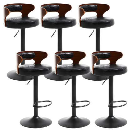 Round Adjustable Cotton Cushion Swivel Bar Stool — Brown / Black / 4 Piece Set