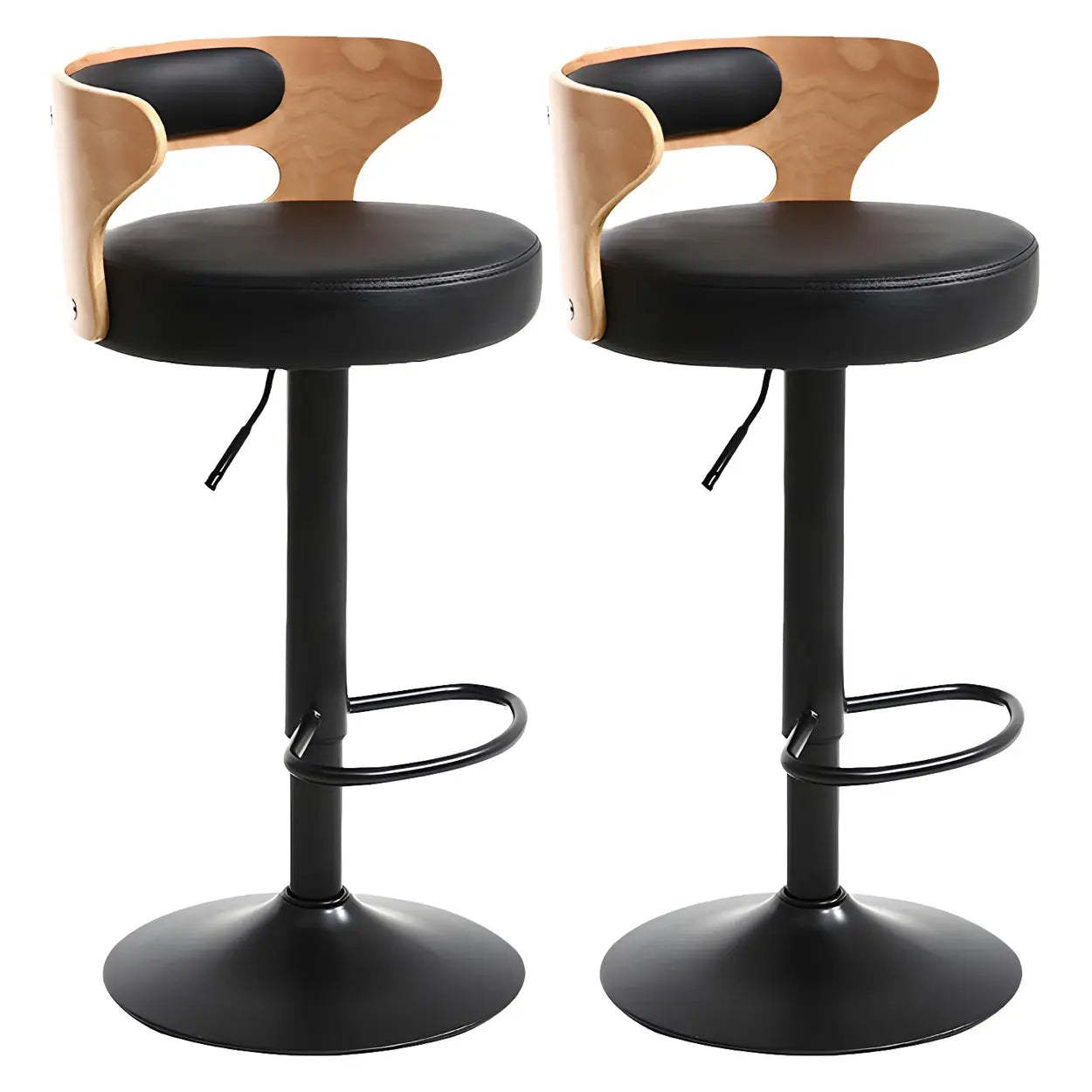 Round Adjustable Cotton Cushion Swivel Bar Stool — Black / Black / 4 Piece Set