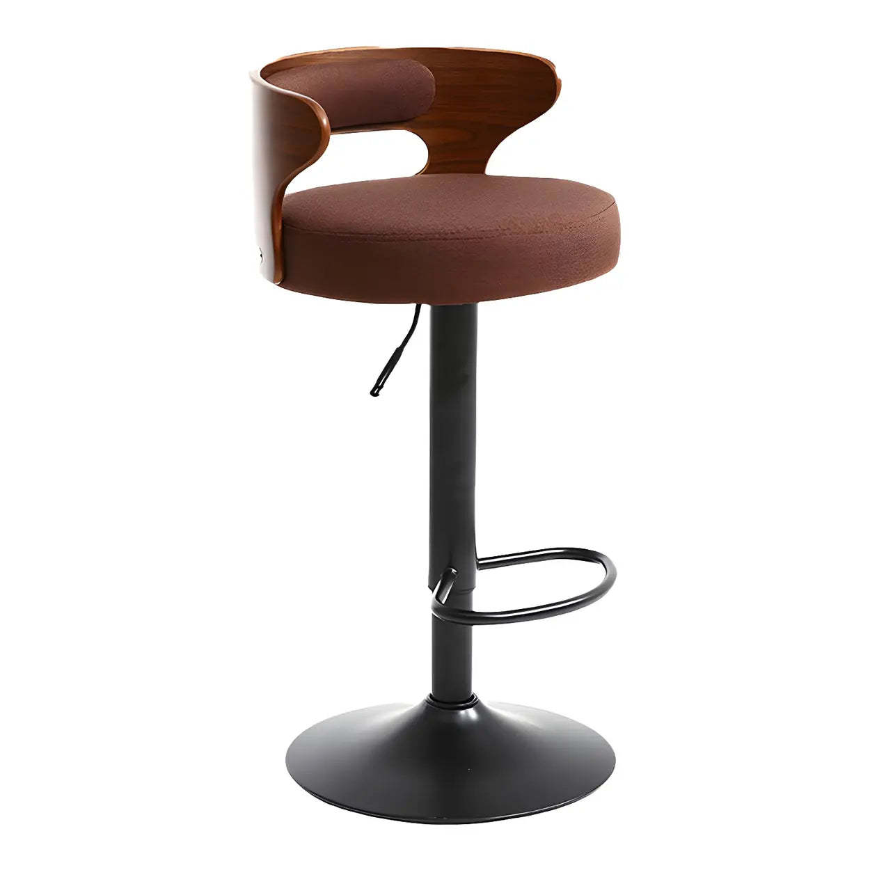 Round Adjustable Cotton Cushion Swivel Bar Stool — Brown / Black / 8 Piece Set
