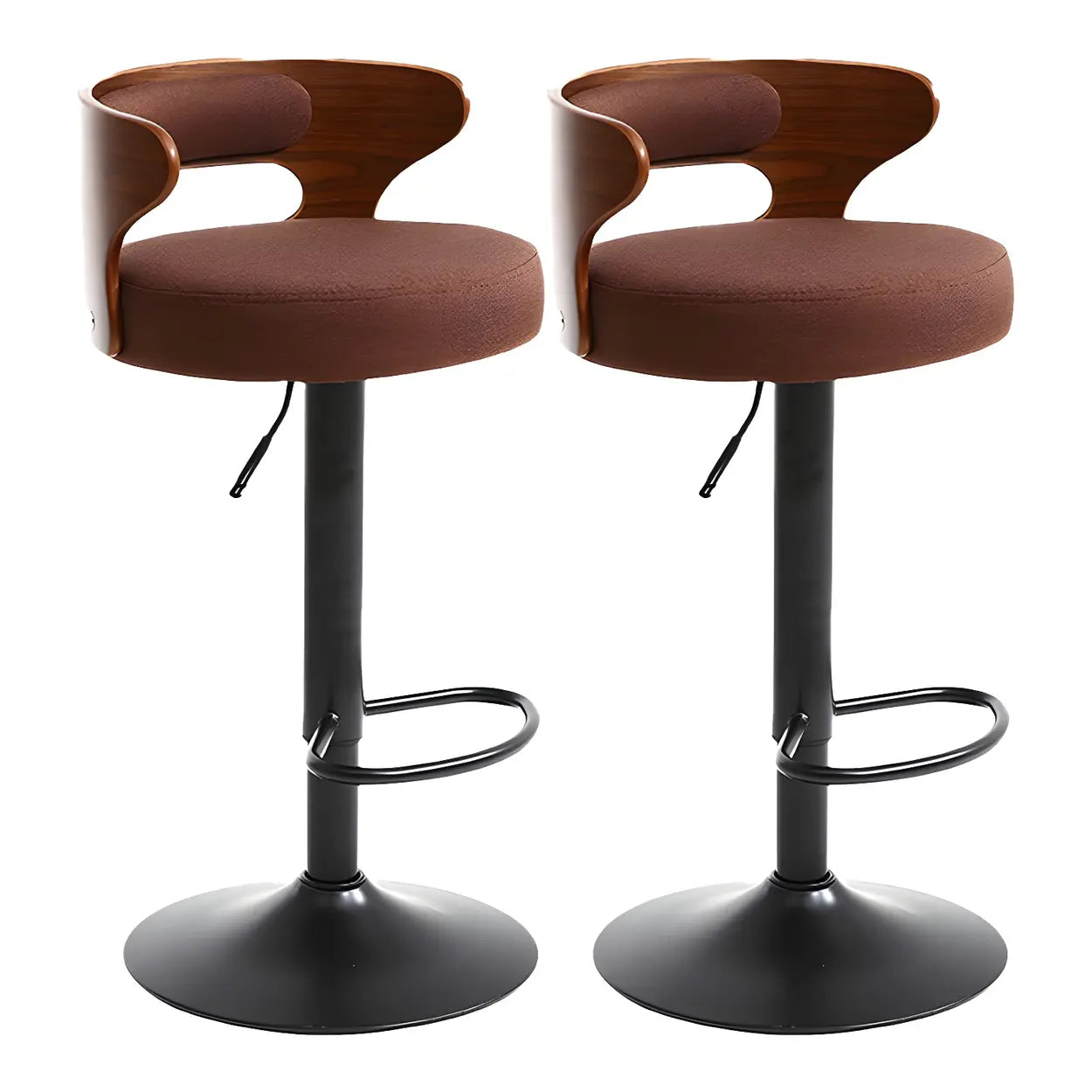 Round Adjustable Cotton Cushion Swivel Bar Stool — Khaki / Chrome / 1 Piece