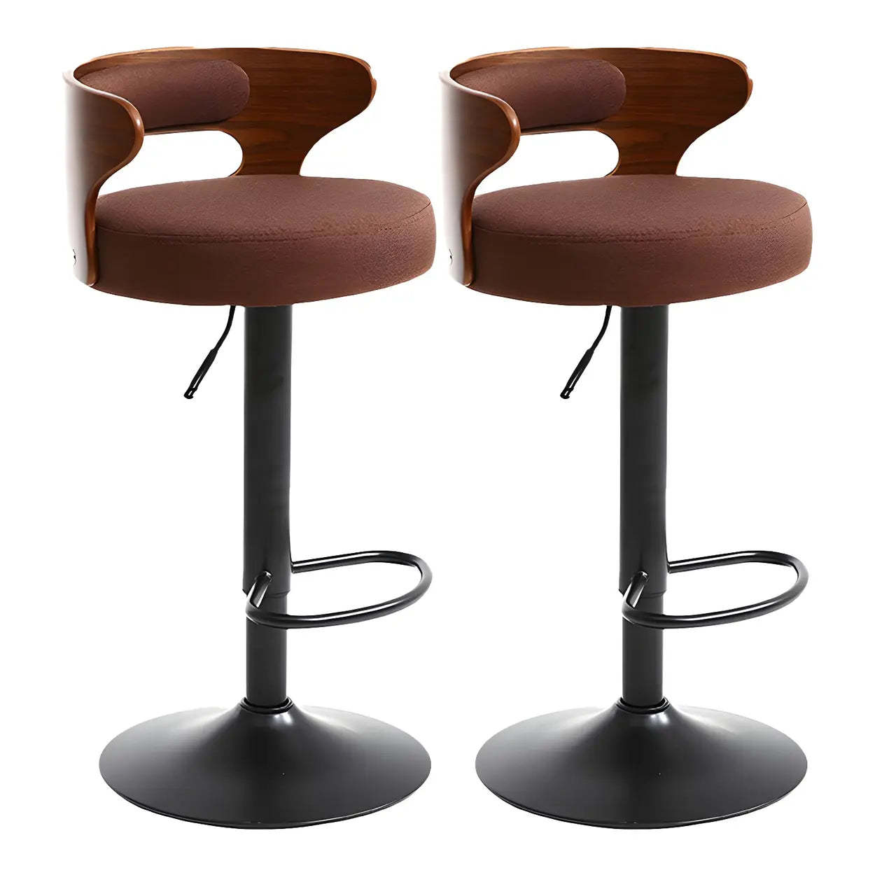 Round Adjustable Cotton Cushion Swivel Bar Stool — Khaki / Chrome / 1 Piece