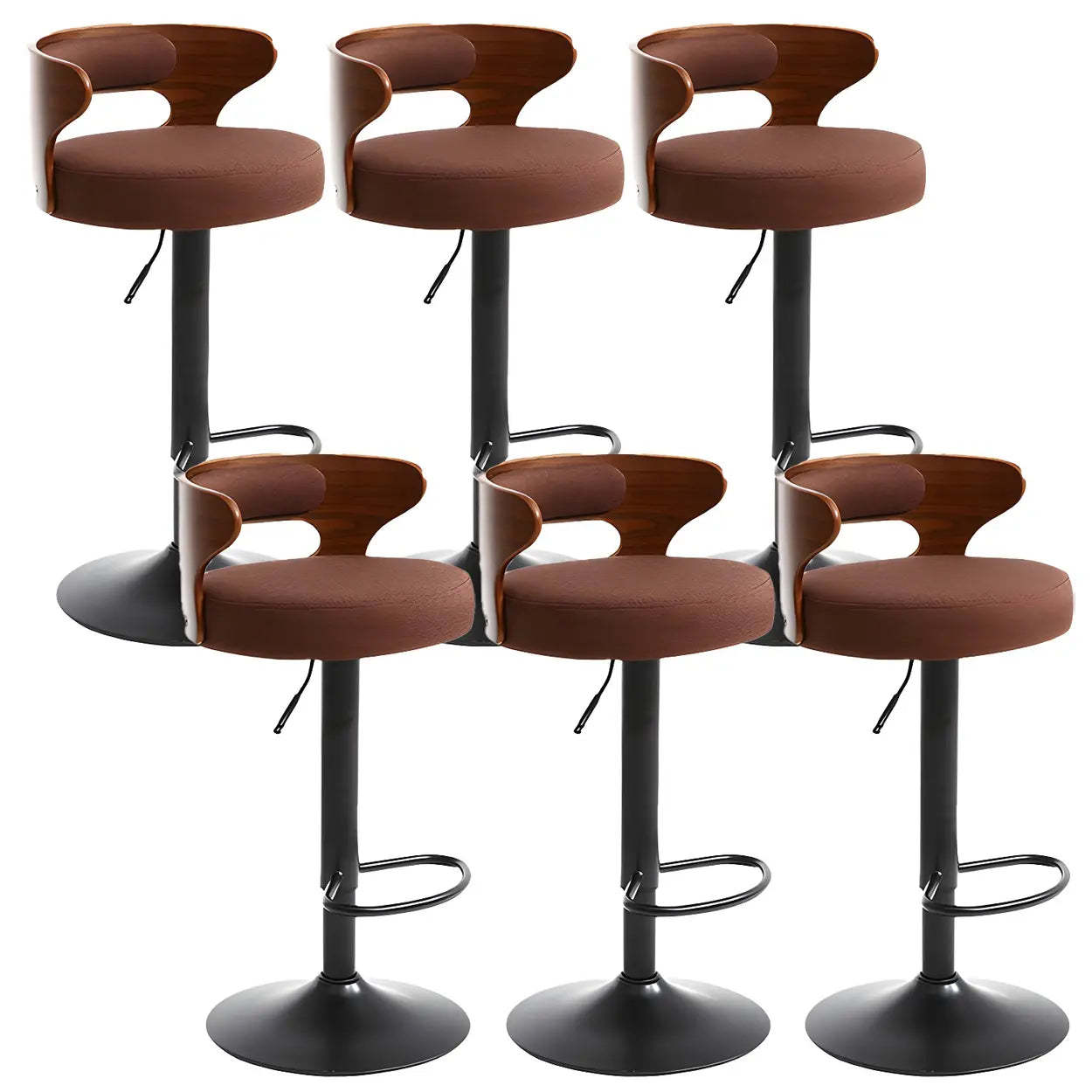 Round Adjustable Cotton Cushion Swivel Bar Stool — Khaki / Chrome / 4 Piece Set