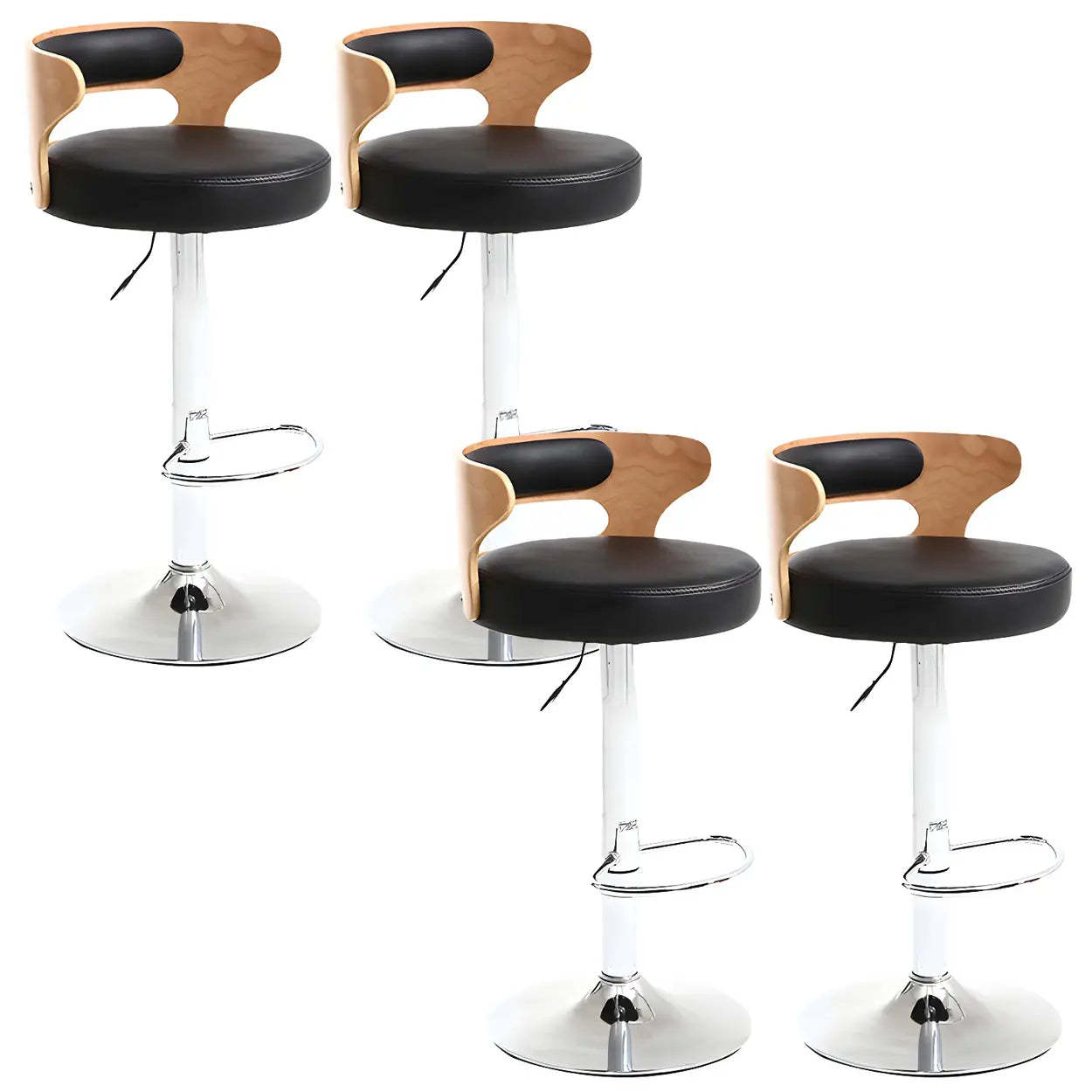 Round Adjustable Cotton Cushion Swivel Bar Stool — Coffee / Black / 2 Piece Set