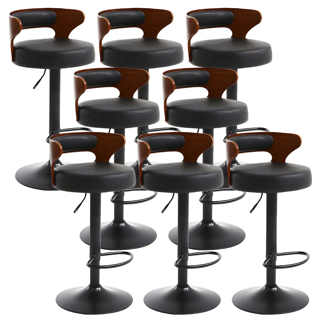 Round Adjustable Cotton Cushion Swivel Bar Stool — Green / Chrome / 6 Piece Set