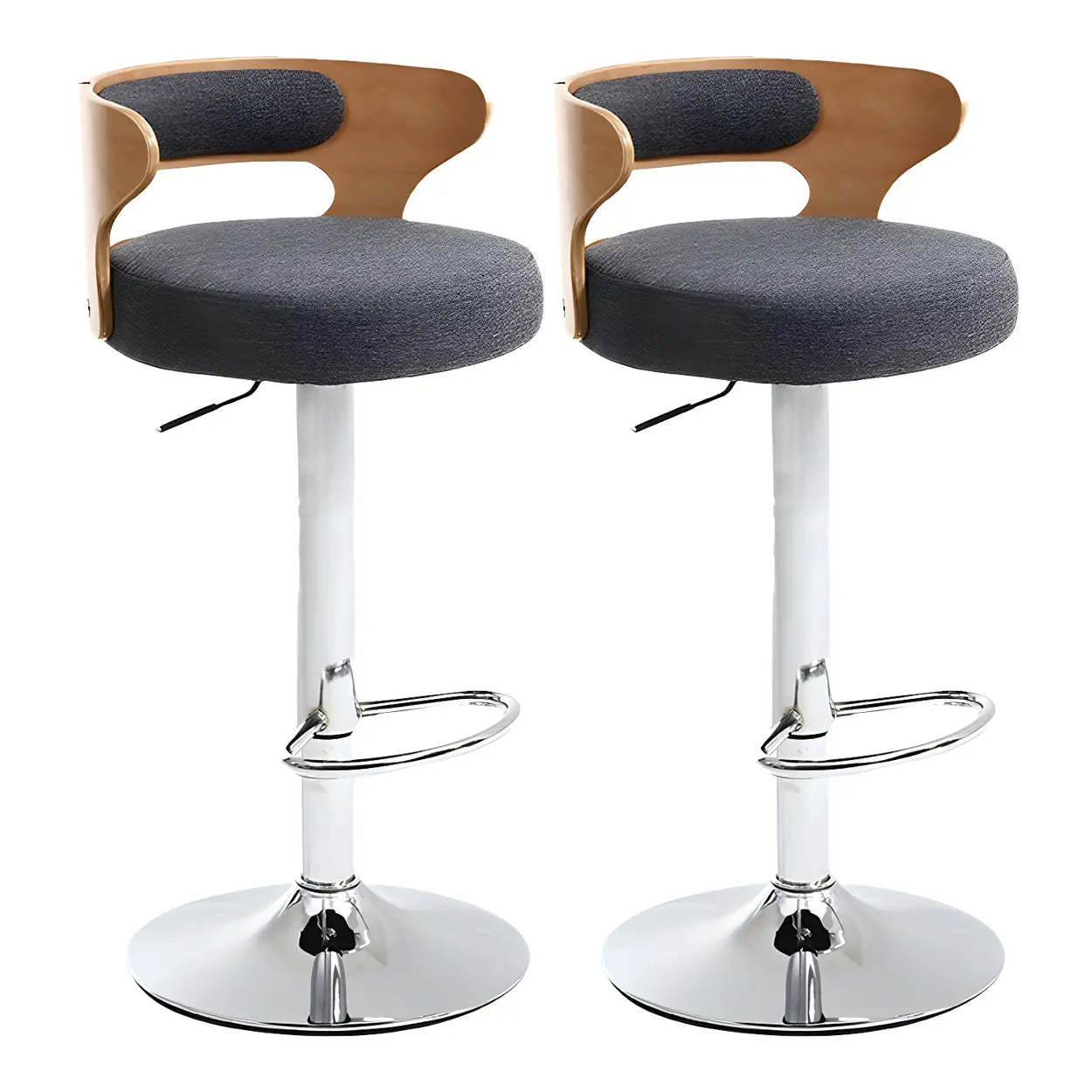 Round Adjustable Cotton Cushion Swivel Bar Stool — Grey / Chrome / 1 Piece