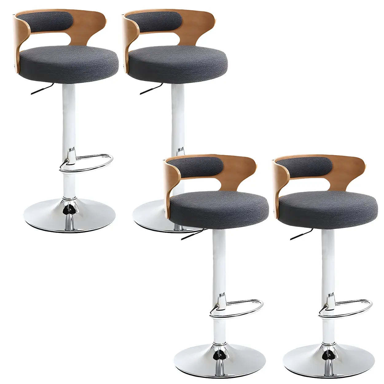 Round Adjustable Cotton Cushion Swivel Bar Stool — Grey / Chrome / 2 Piece Set