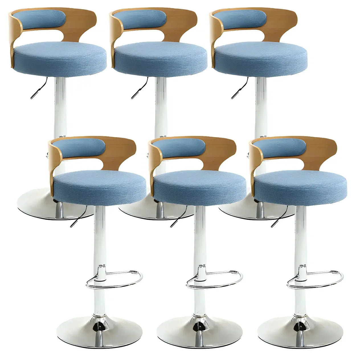 Round Adjustable Cotton Cushion Swivel Bar Stool — Dark Brown / Chrome / 4 Piece Set