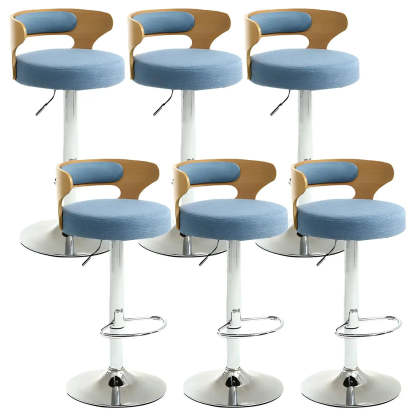 Round Adjustable Cotton Cushion Swivel Bar Stool — Dark Brown / Chrome / 4 Piece Set