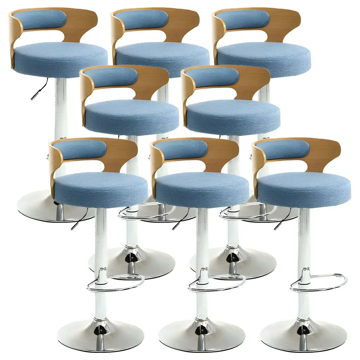 Round Adjustable Cotton Cushion Swivel Bar Stool — Dark Brown / Chrome / 6 Piece Set