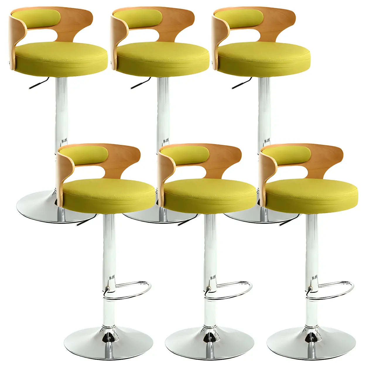 Round Adjustable Cotton Cushion Swivel Bar Stool — Light Blue / Chrome / 4 Piece Set