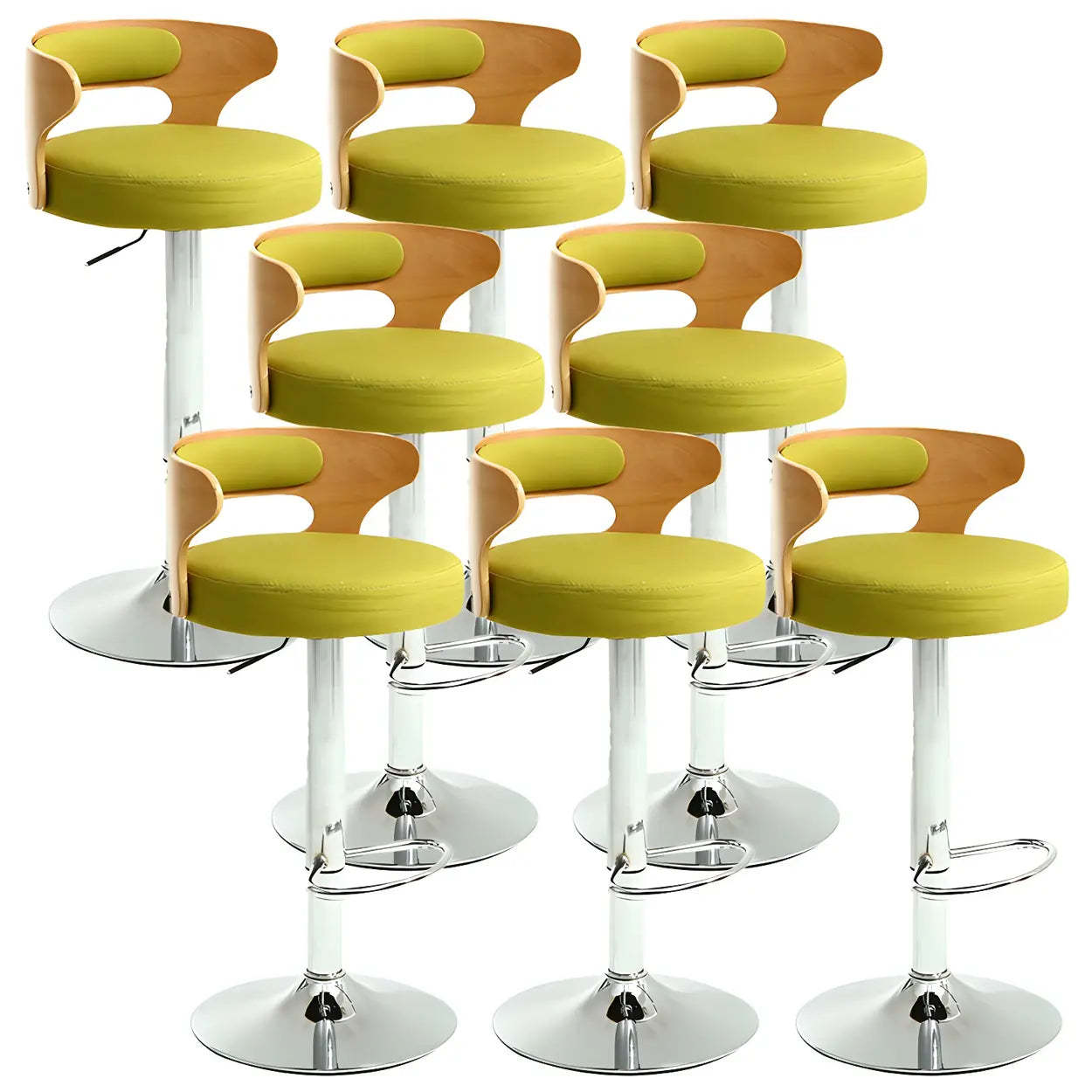 Round Adjustable Cotton Cushion Swivel Bar Stool — Light Blue / Chrome / 6 Piece Set