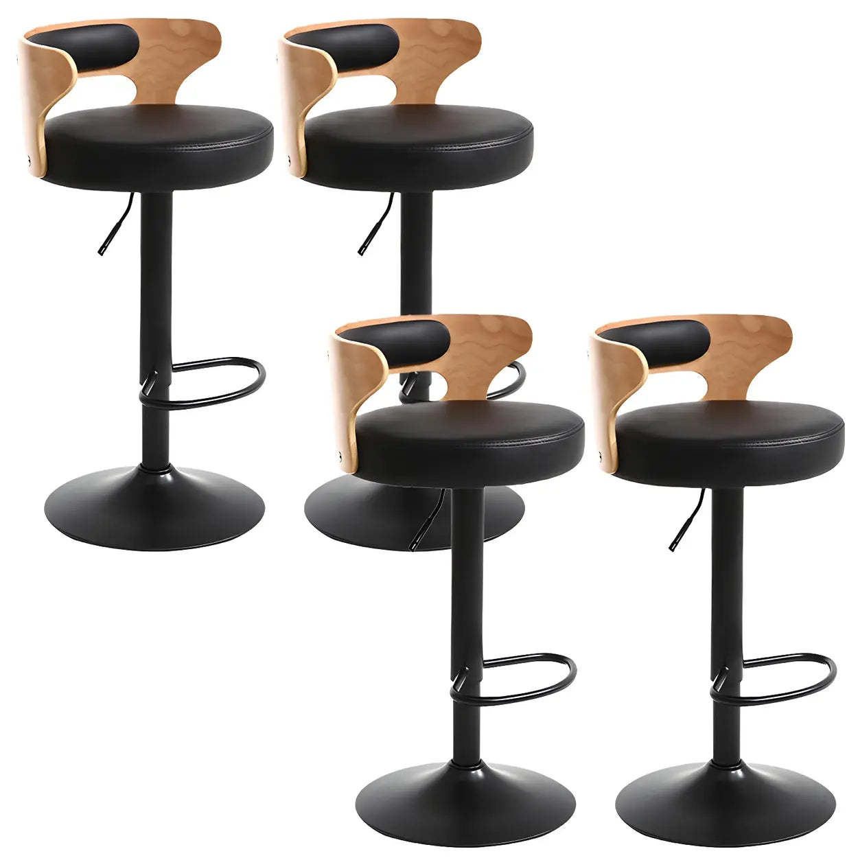 Round Adjustable Cotton Cushion Swivel Bar Stool — Black / Chrome / 1 Piece