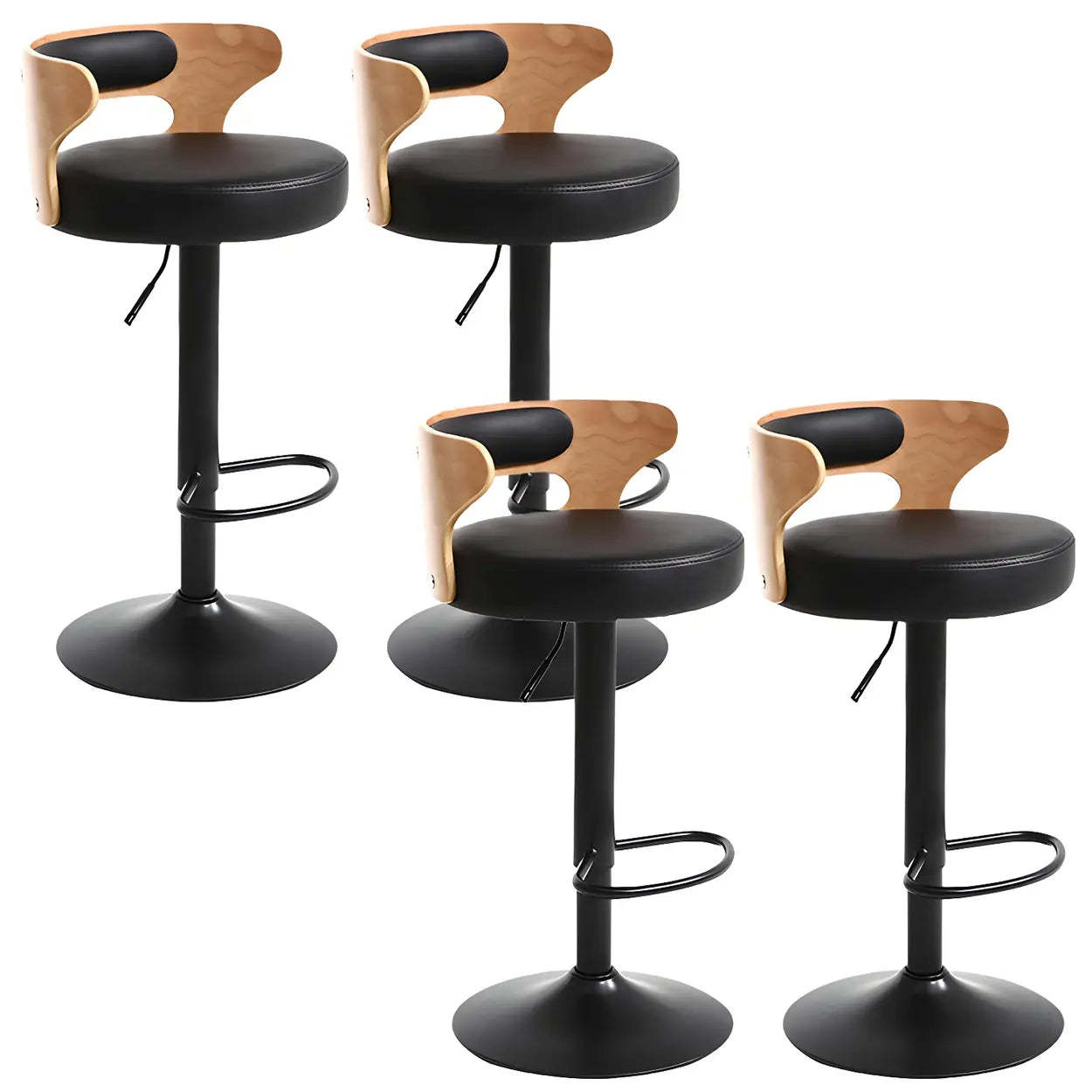 Round Adjustable Cotton Cushion Swivel Bar Stool — Black / Chrome / 1 Piece
