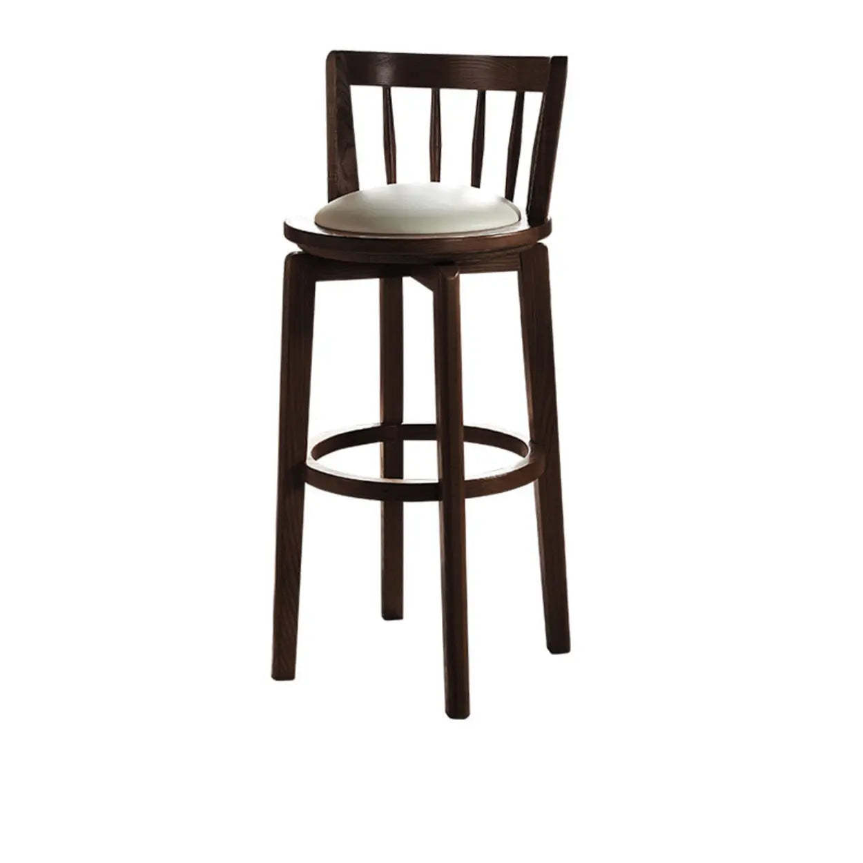 Dark Walnut Round Ash Wood Faux Leather Bar Stool