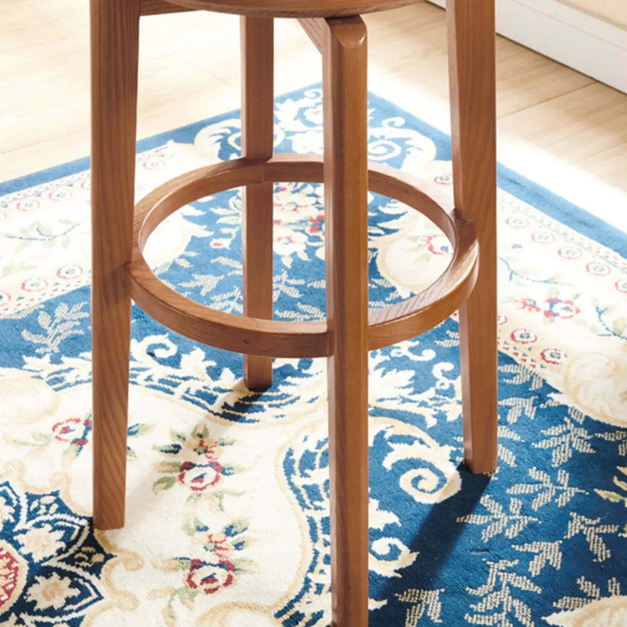 Dark Walnut Round Ash Wood Faux Leather Bar Stool