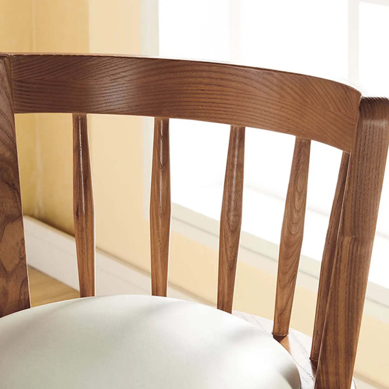 Dark Walnut Round Ash Wood Faux Leather Bar Stool