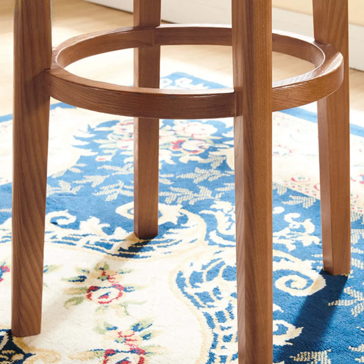 Dark Walnut Round Ash Wood Faux Leather Bar Stool