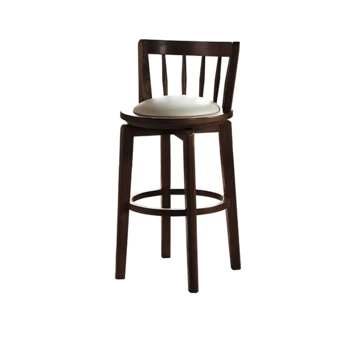 Dark Walnut Round Ash Wood Faux Leather Bar Stool — Light Walnut / Upholstered