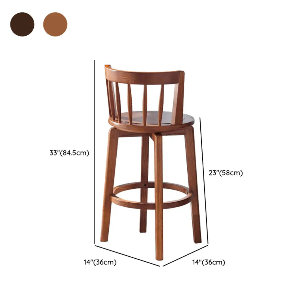 Dark Walnut Round Ash Wood Faux Leather Bar Stool