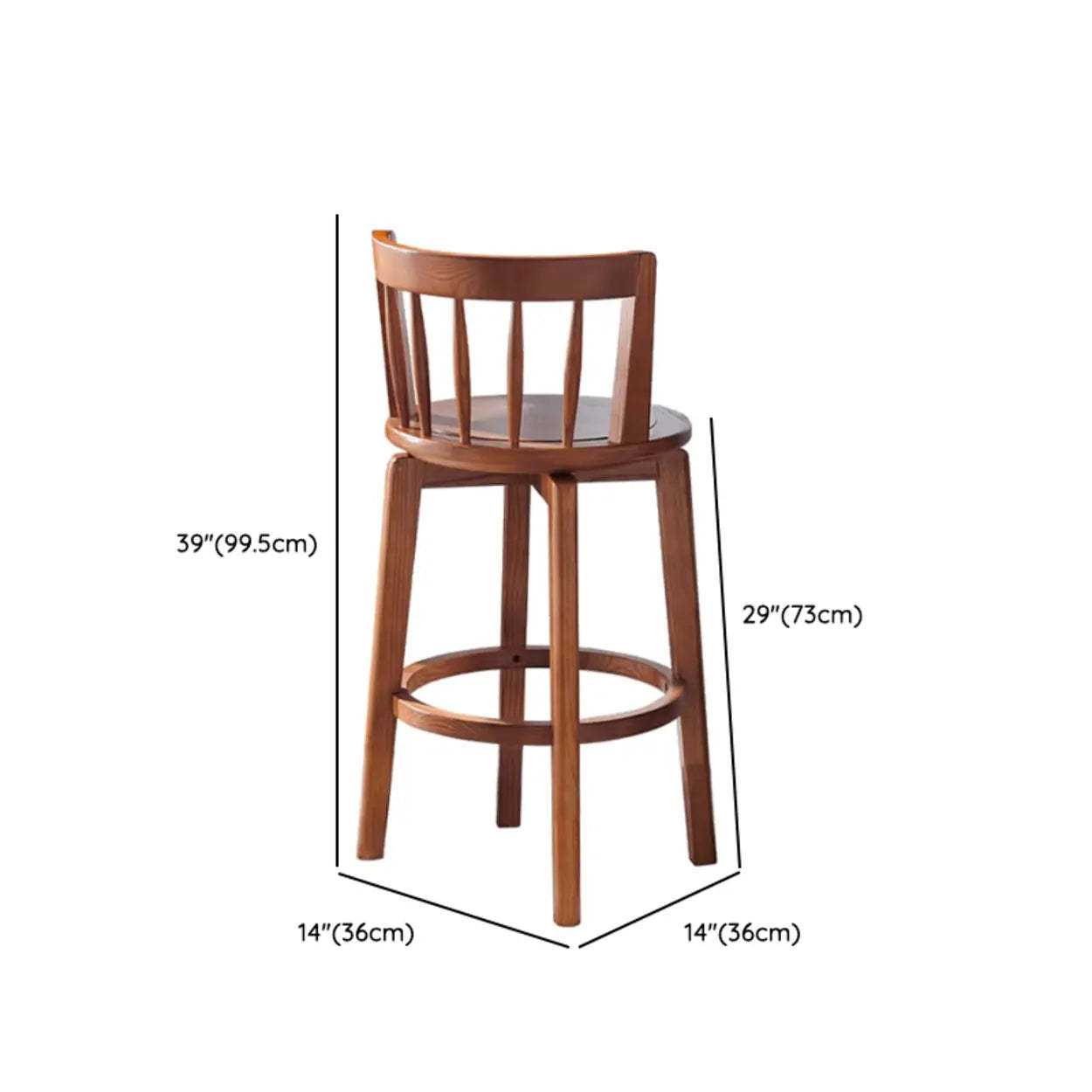 Dark Walnut Round Ash Wood Faux Leather Bar Stool