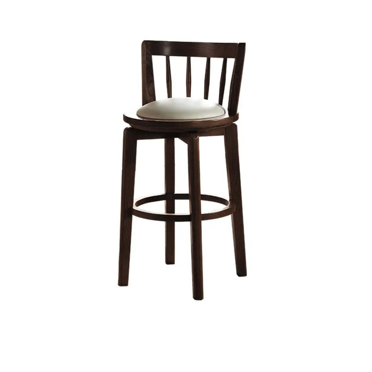 Dark Walnut Round Ash Wood Faux Leather Bar Stool — Light Walnut / Upholstered