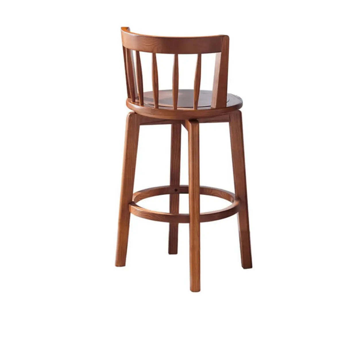 Dark Walnut Round Ash Wood Faux Leather Bar Stool — Light Walnut / Upholstered