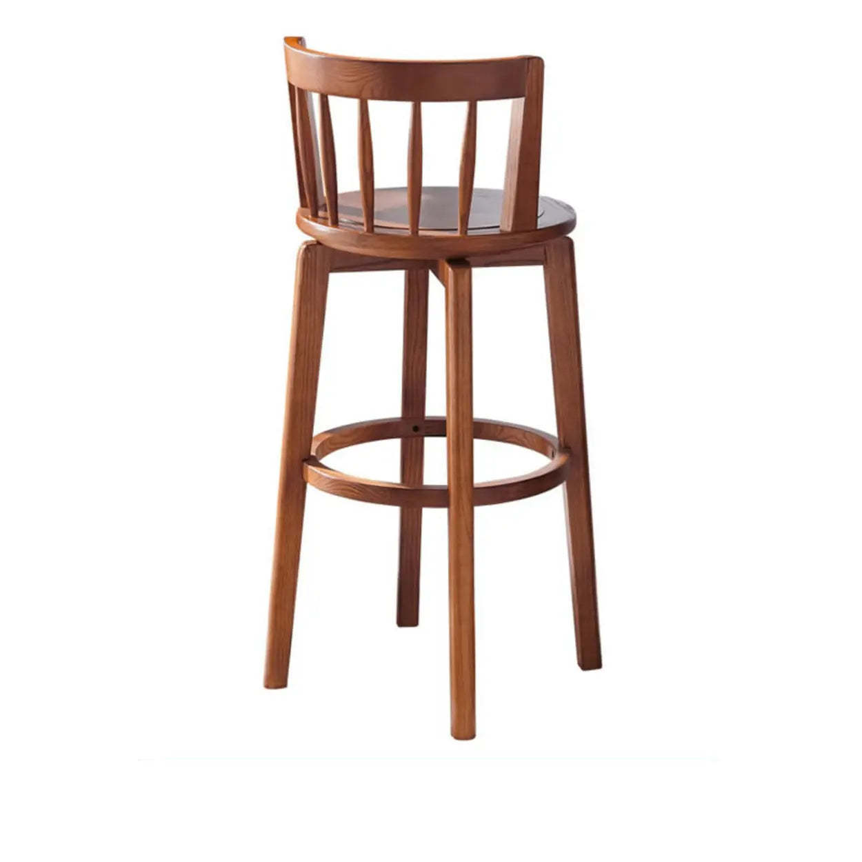 Dark Walnut Round Ash Wood Faux Leather Bar Stool — Dark Walnut / Upholstered