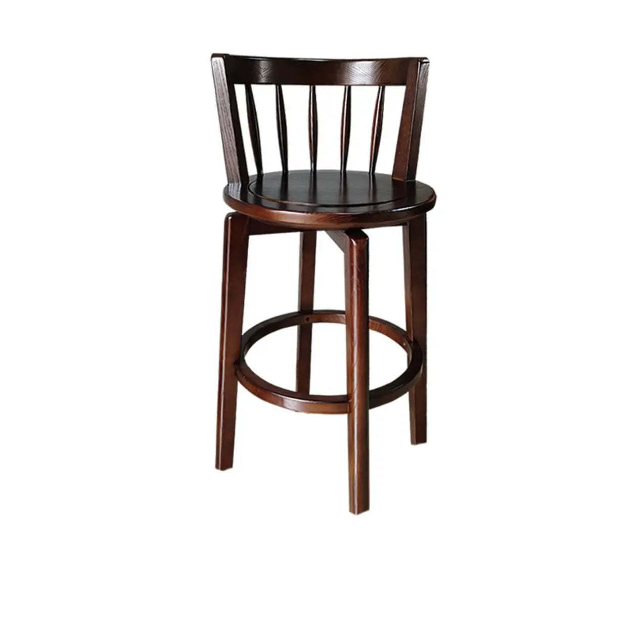 Dark Walnut Round Ash Wood Faux Leather Bar Stool