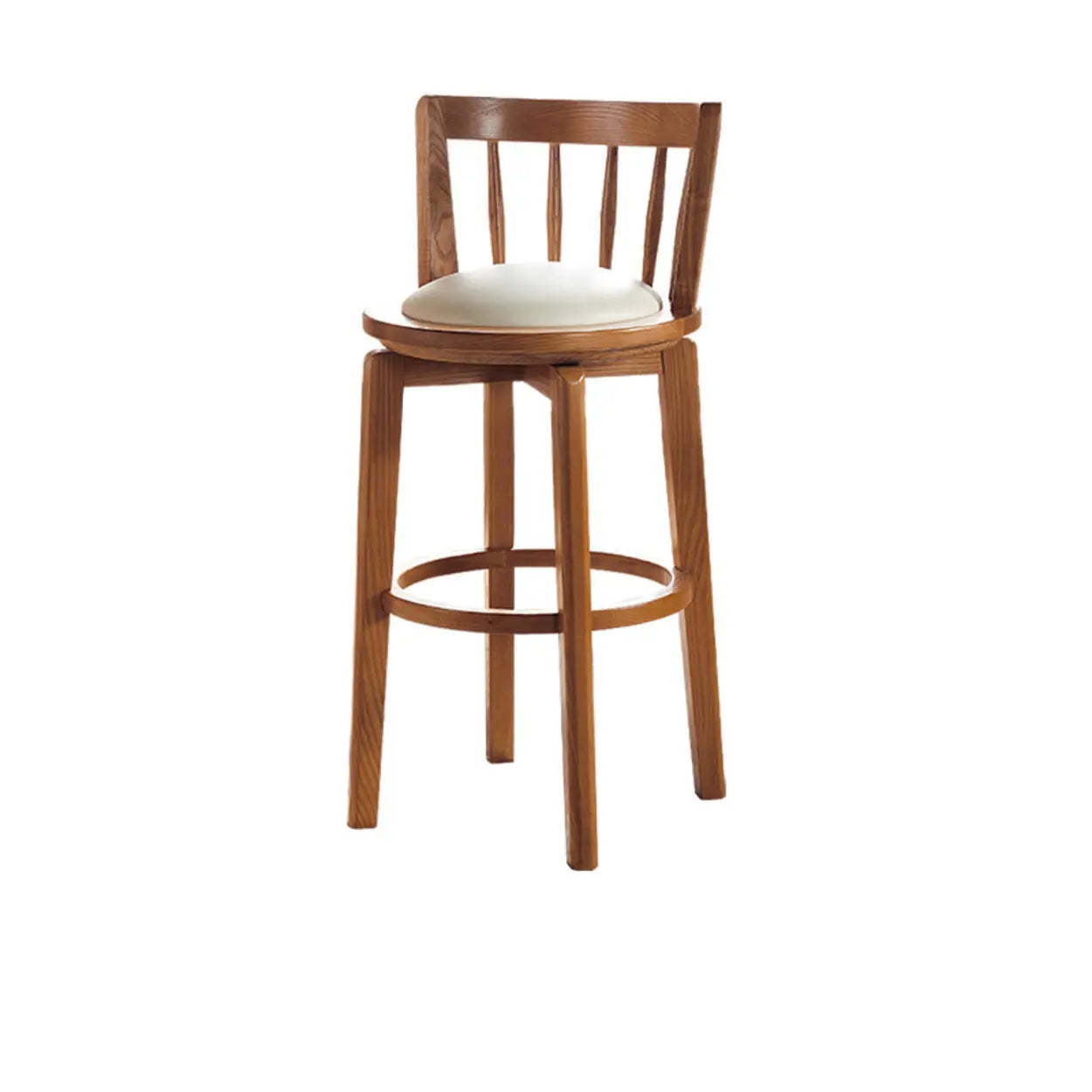 Dark Walnut Round Ash Wood Faux Leather Bar Stool