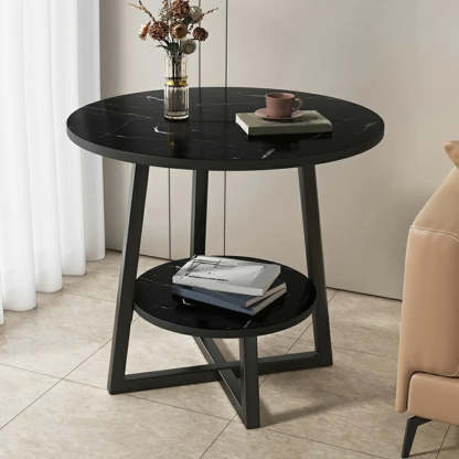 Cross Legs End Table with Storage Shelf — Black / Gray