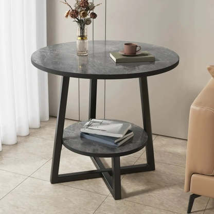 Cross Legs End Table with Storage Shelf — Gold / White