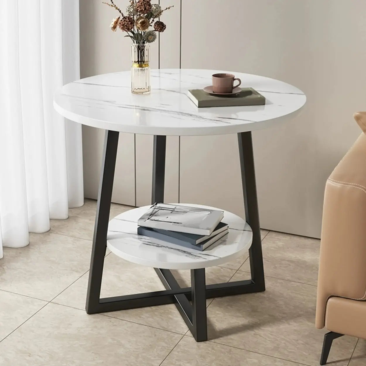 Cross Legs End Table with Storage Shelf