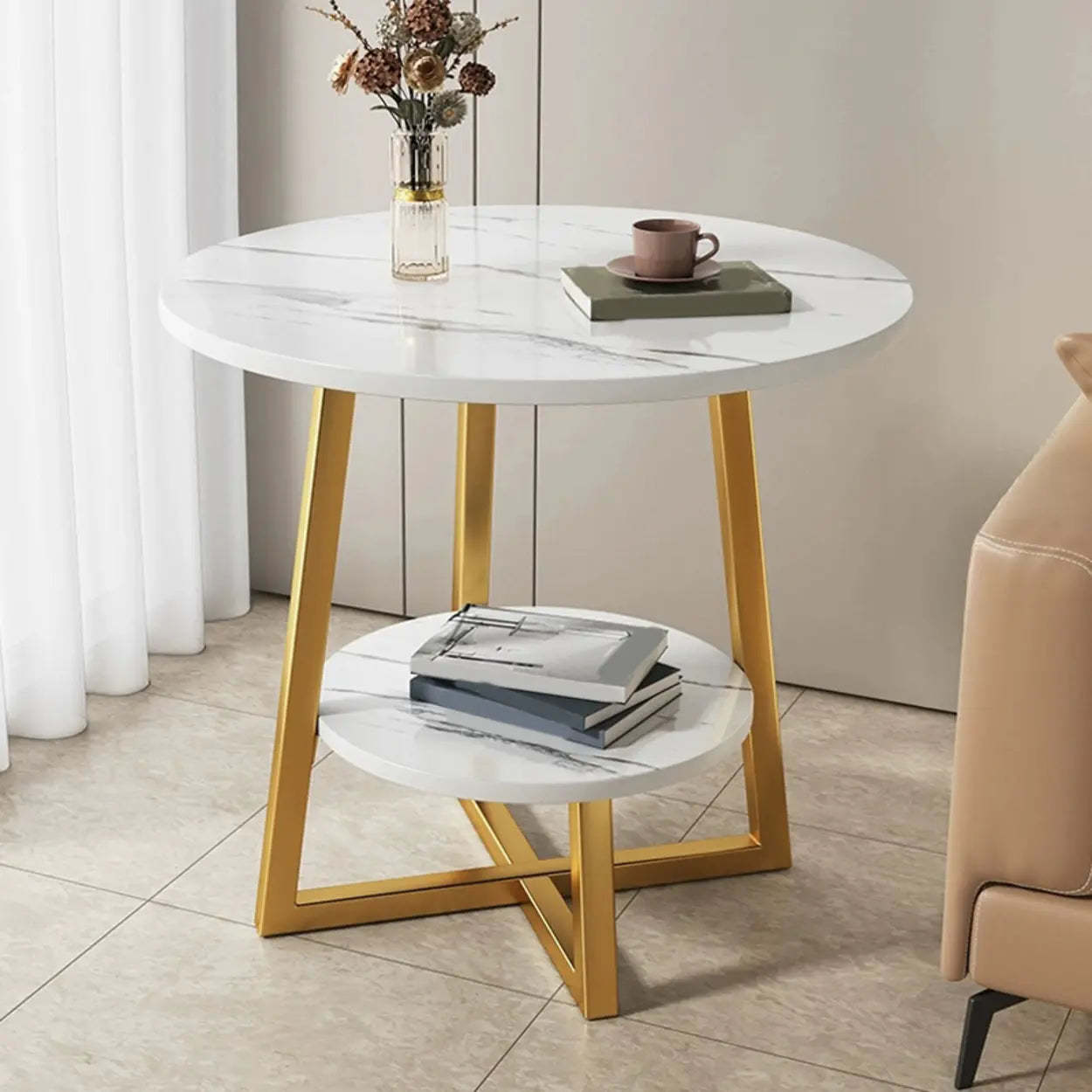 Cross Legs End Table with Storage Shelf