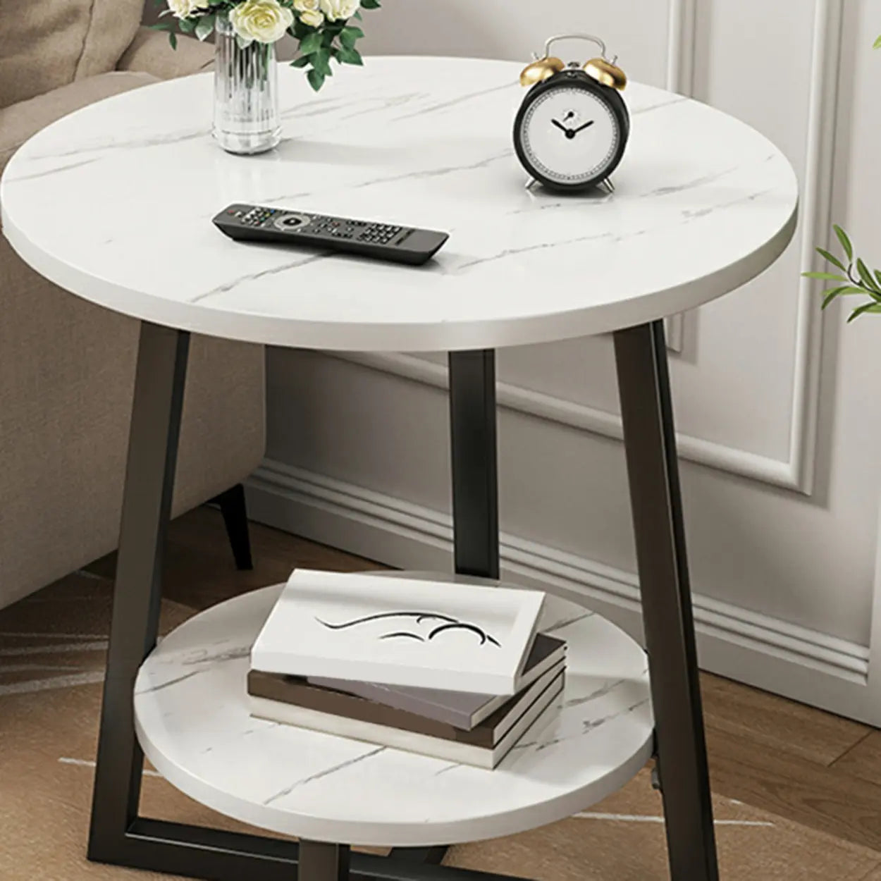Cross Legs End Table with Storage Shelf