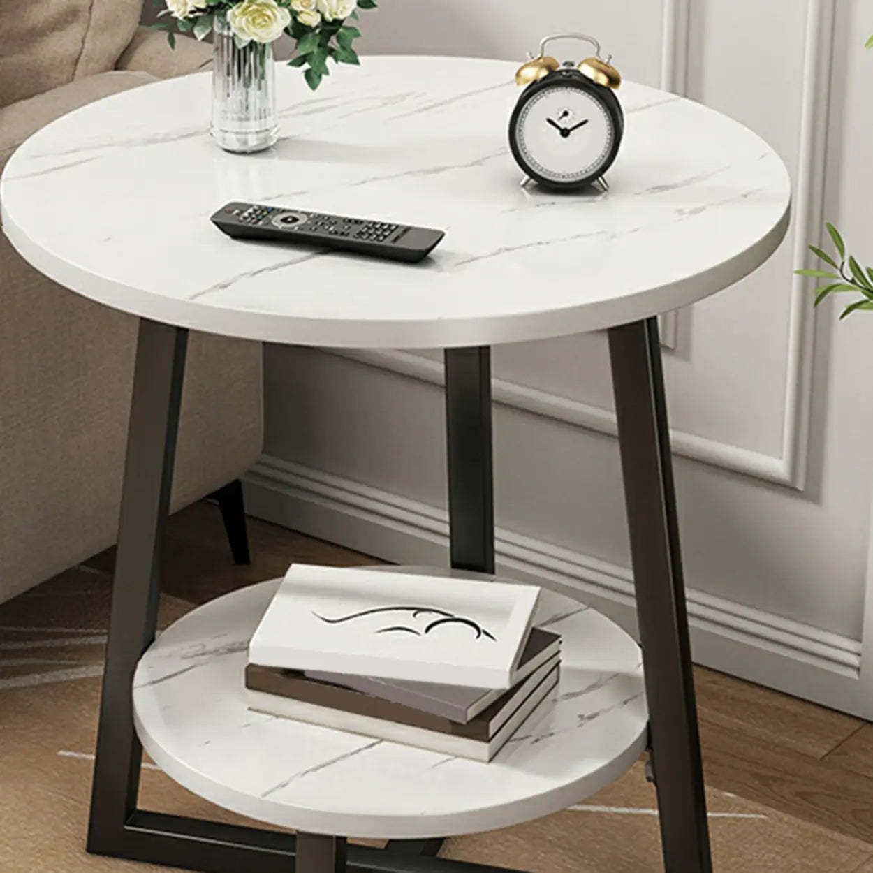 Cross Legs End Table with Storage Shelf