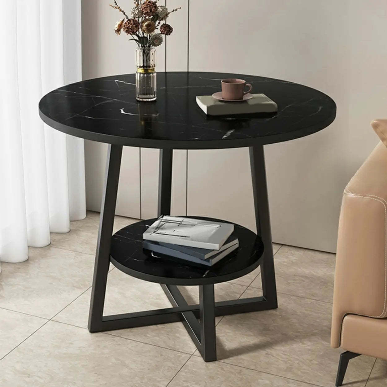 Cross Legs End Table with Storage Shelf