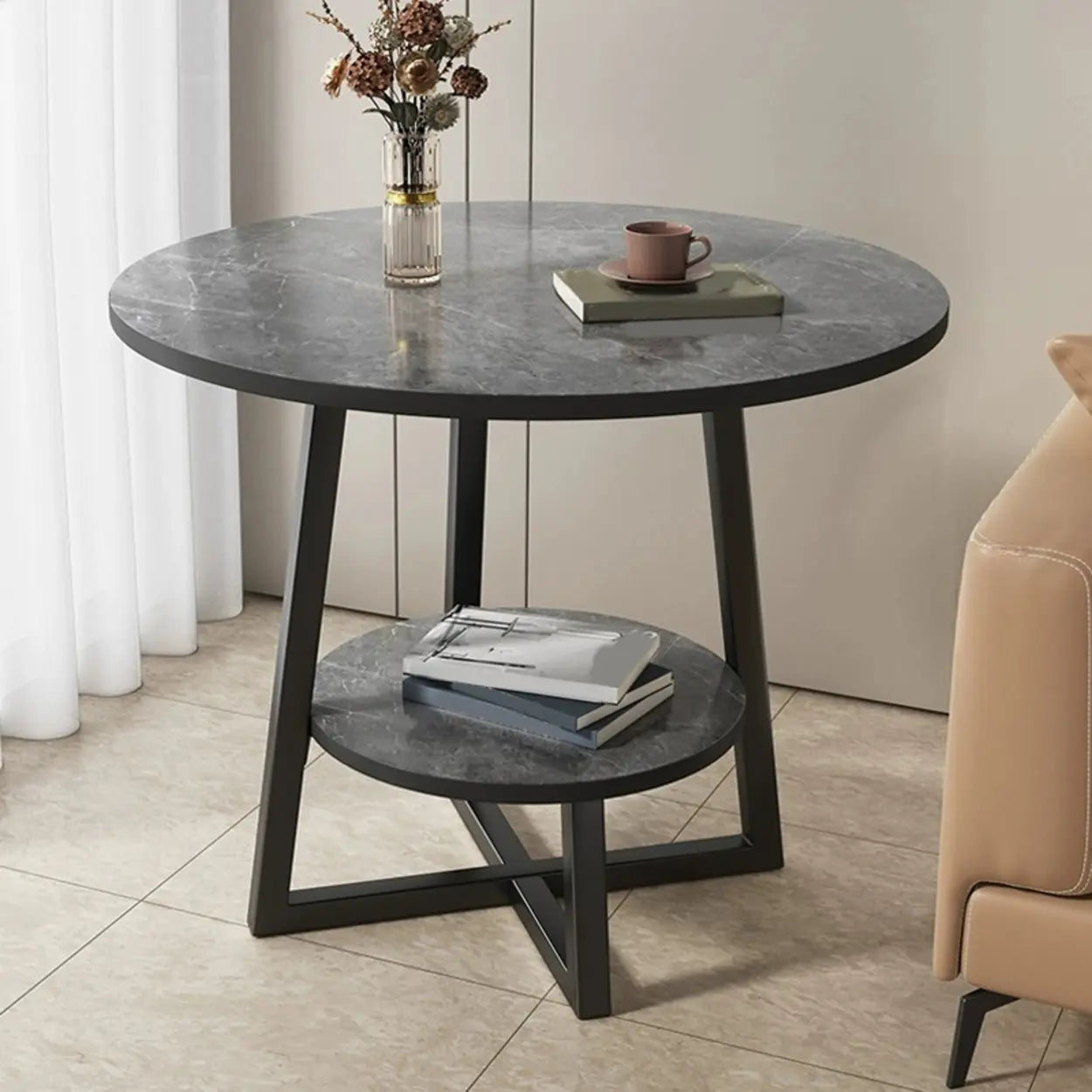 Cross Legs End Table with Storage Shelf