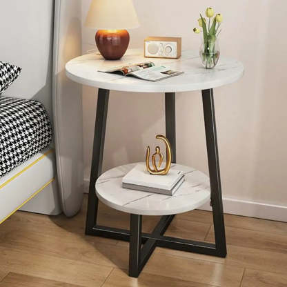 Cross Legs End Table with Storage Shelf — Black / Black