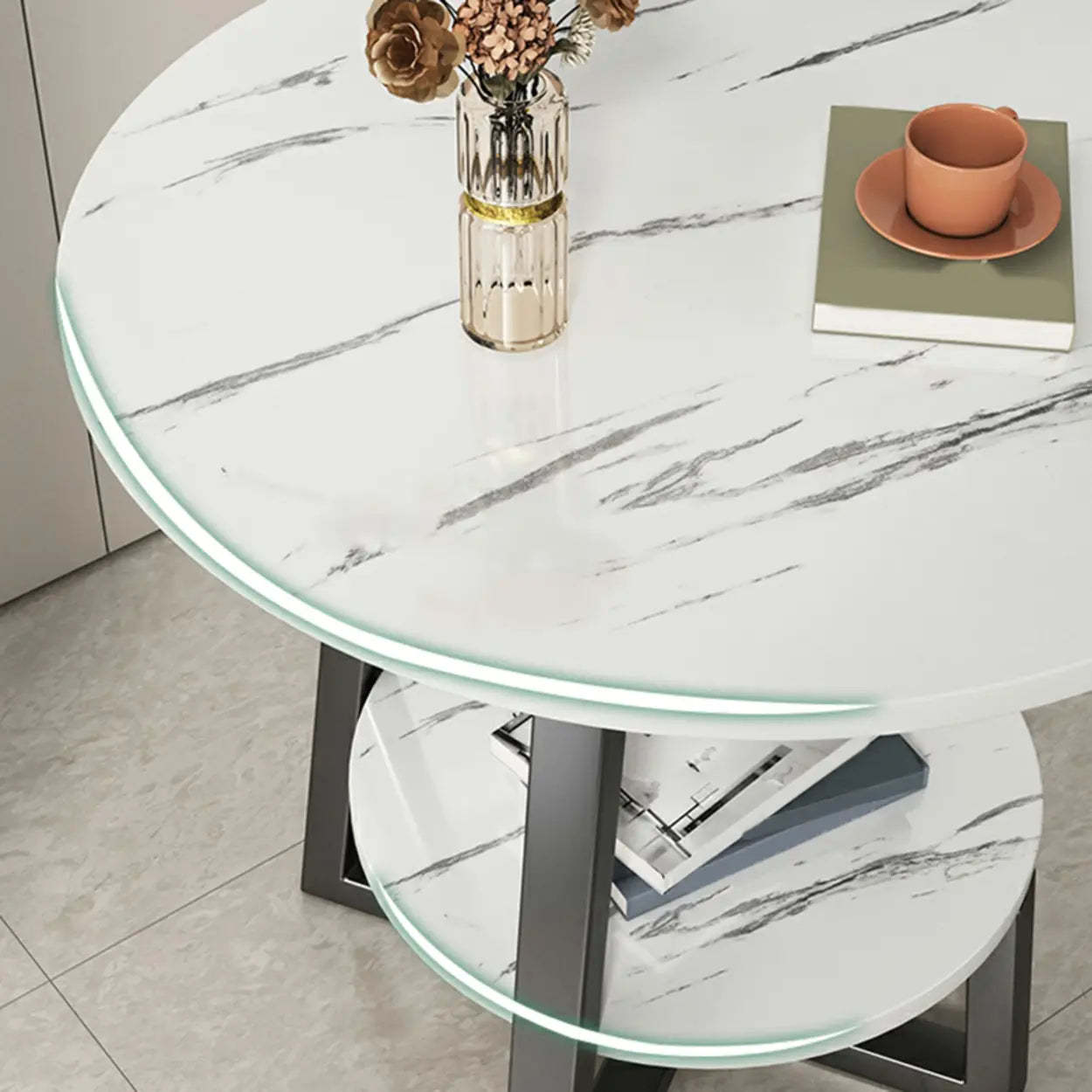 Cross Legs End Table with Storage Shelf
