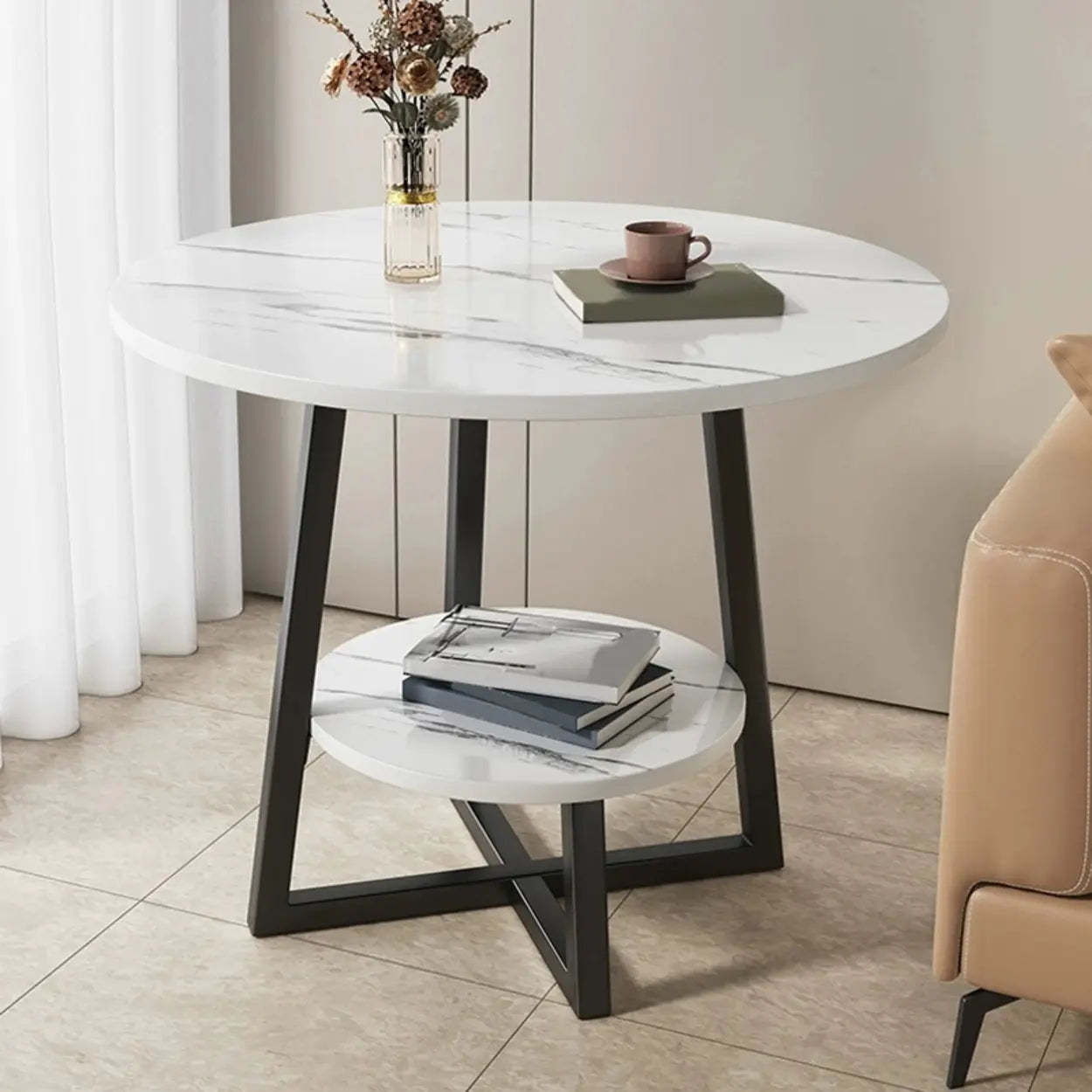 Cross Legs End Table with Storage Shelf