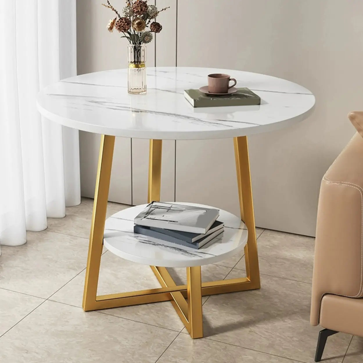 Cross Legs End Table with Storage Shelf