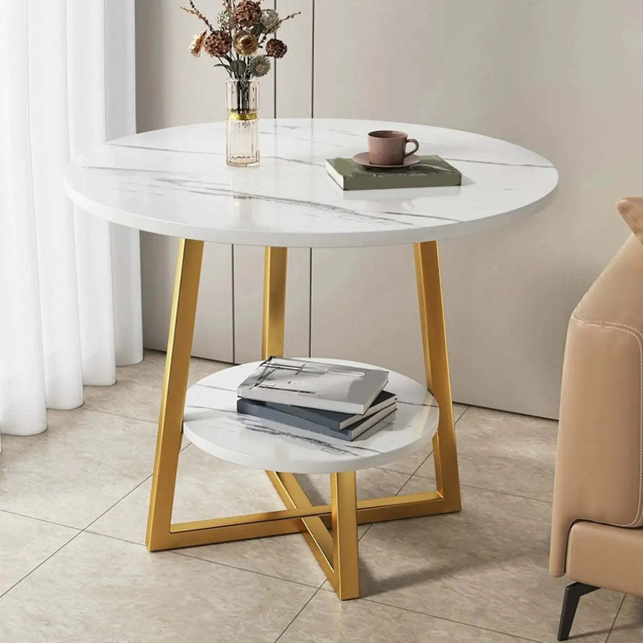 Cross Legs End Table with Storage Shelf