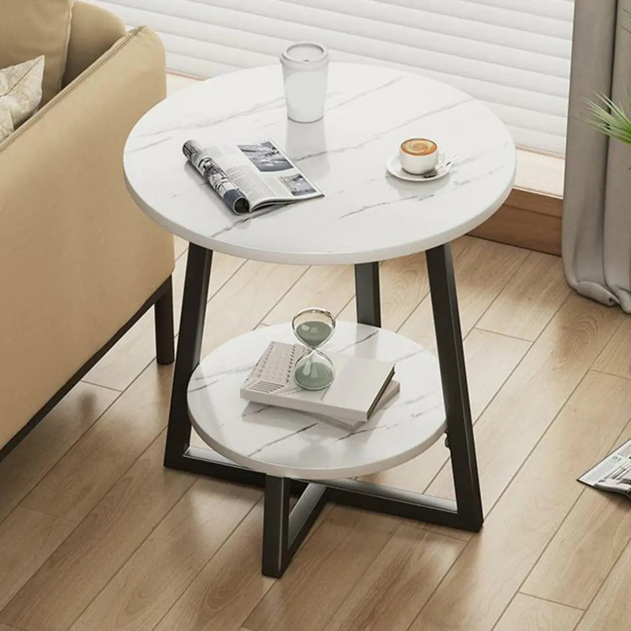 Cross Legs End Table with Storage Shelf