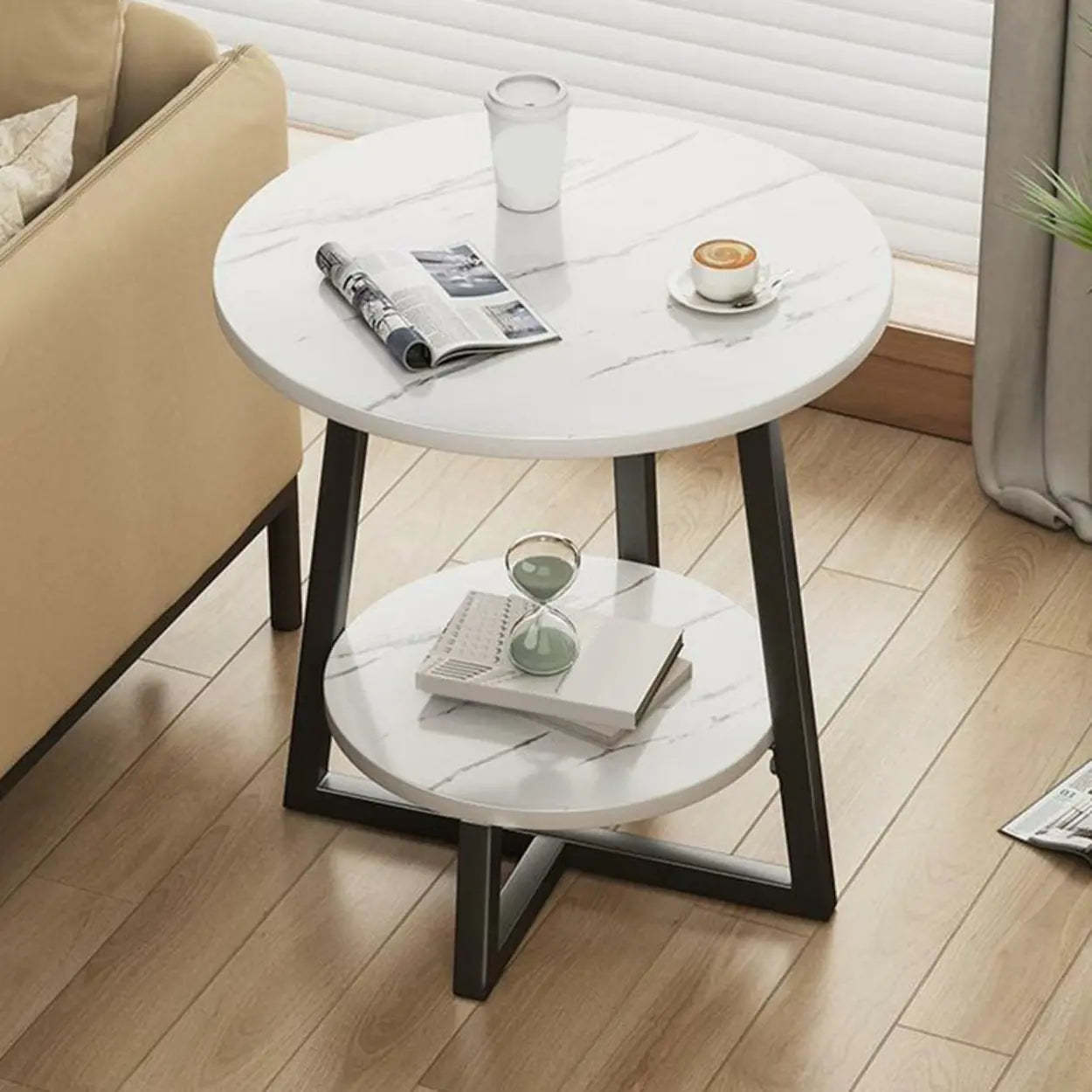 Cross Legs End Table with Storage Shelf